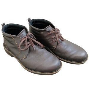 ECCO Men's Dark Brown Leather Casual Lace Up Chukka Boots Size 10.5 Shock Sole